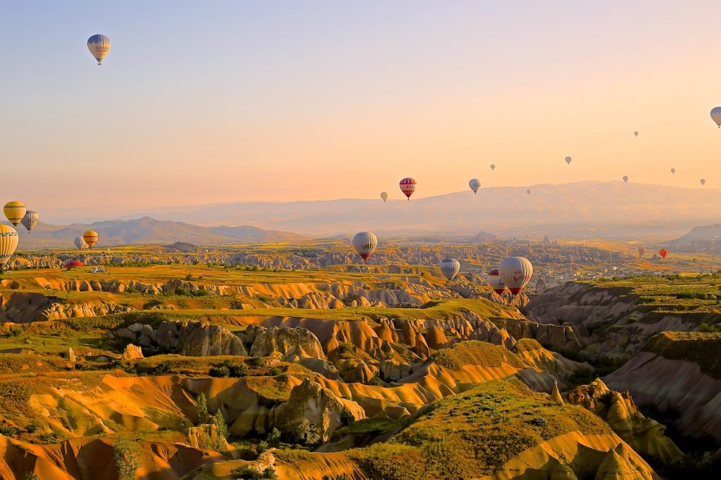 hot air balloons, flying, above